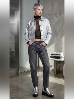 NIA VENUS JACKET Metallic Silver vegan leather  size small Edgy Streatwear.